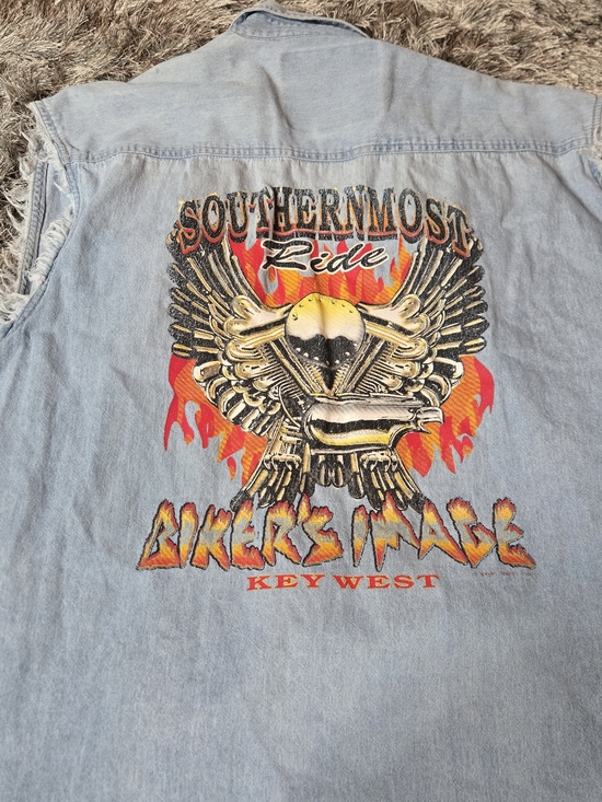 Bikers Image Other - Southernmost Ride Biker Graphic Denim Shirt - Light Blue